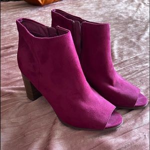 Magenta velvet booties